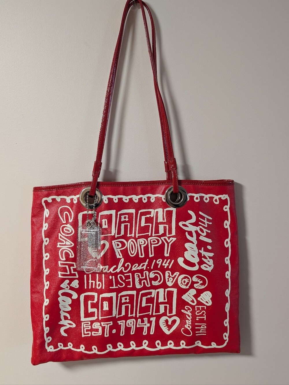 2009 Coach Red Graphic Poppy Evie Tote